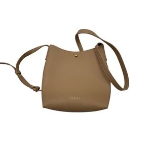 Samara Tan Vegan Leather Minimalist Crossbody Bag Gold Hardware Adjustable Strap